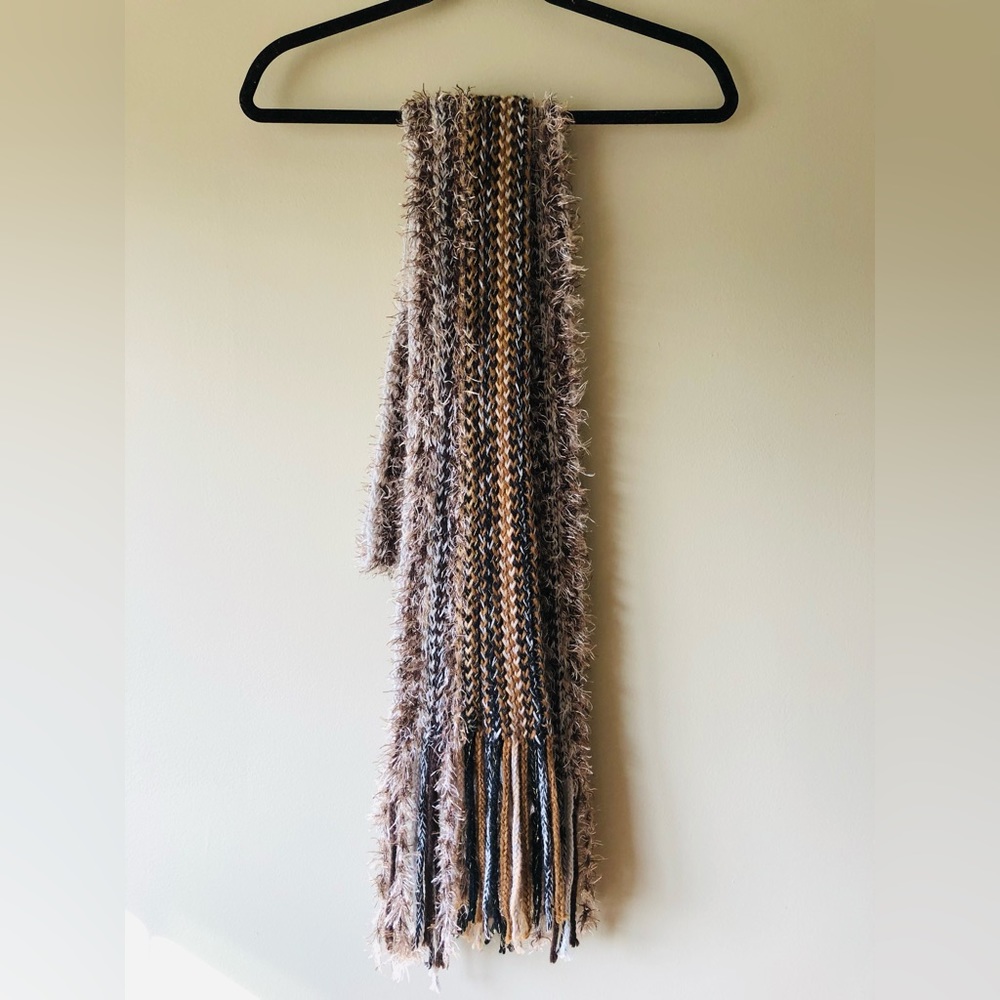 Knitted Brown, Black, and White Scarf